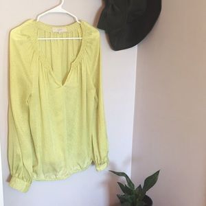 Loft Yellow Blouse with Black Polka Dots